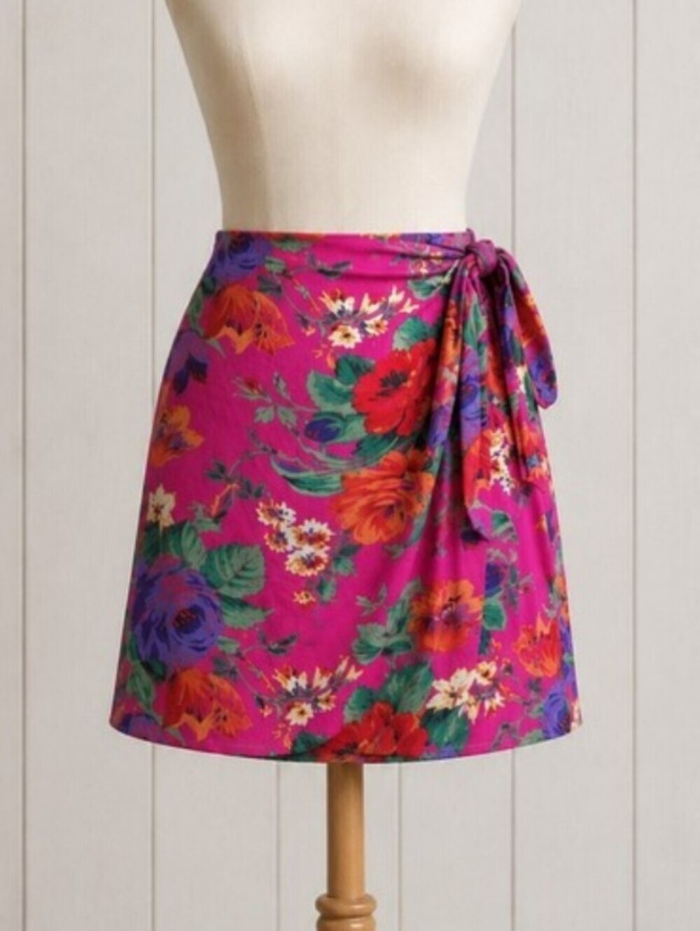 Della Spiga Vintage Floral Faux Wrap Skirt Garden Party Resort Pink Barbie Lined